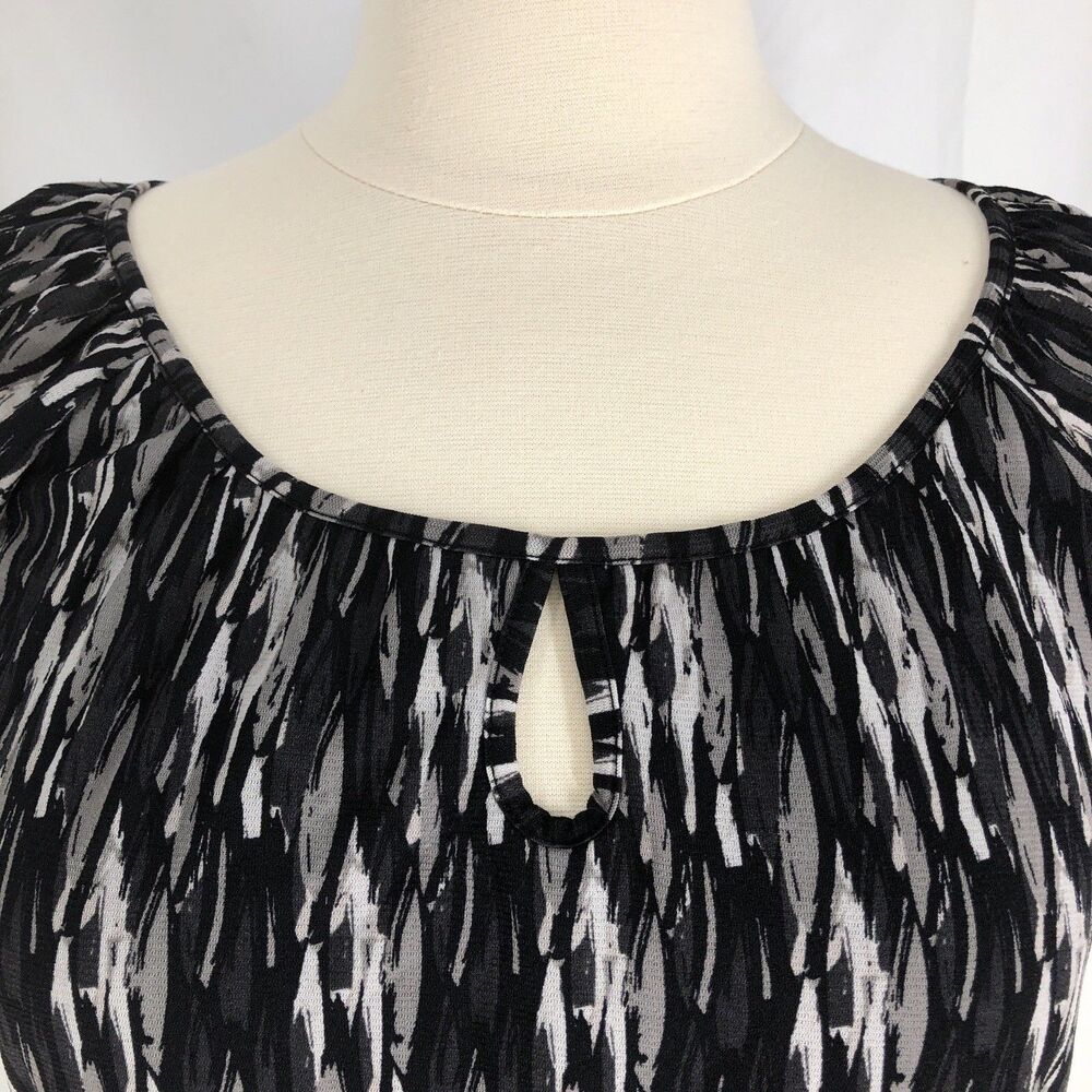 Worthington Blouse Small Black Sheer Smocked Waist Key Hole